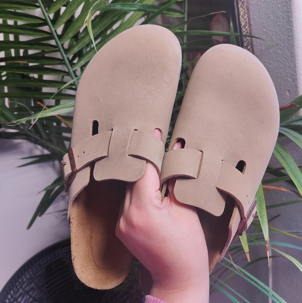 Birkenstock Taupe Suede Clogs